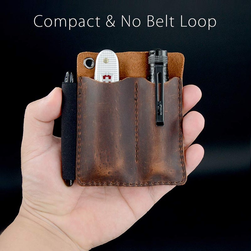 diodrio EDC Leather Pocket Organizer, Pocket Slip, Pocket Knife Pouch, EDC Carrier, with Pen Loop, Everyday Carry Organizers, Full Grain Leather. Chestnut. - Image 5